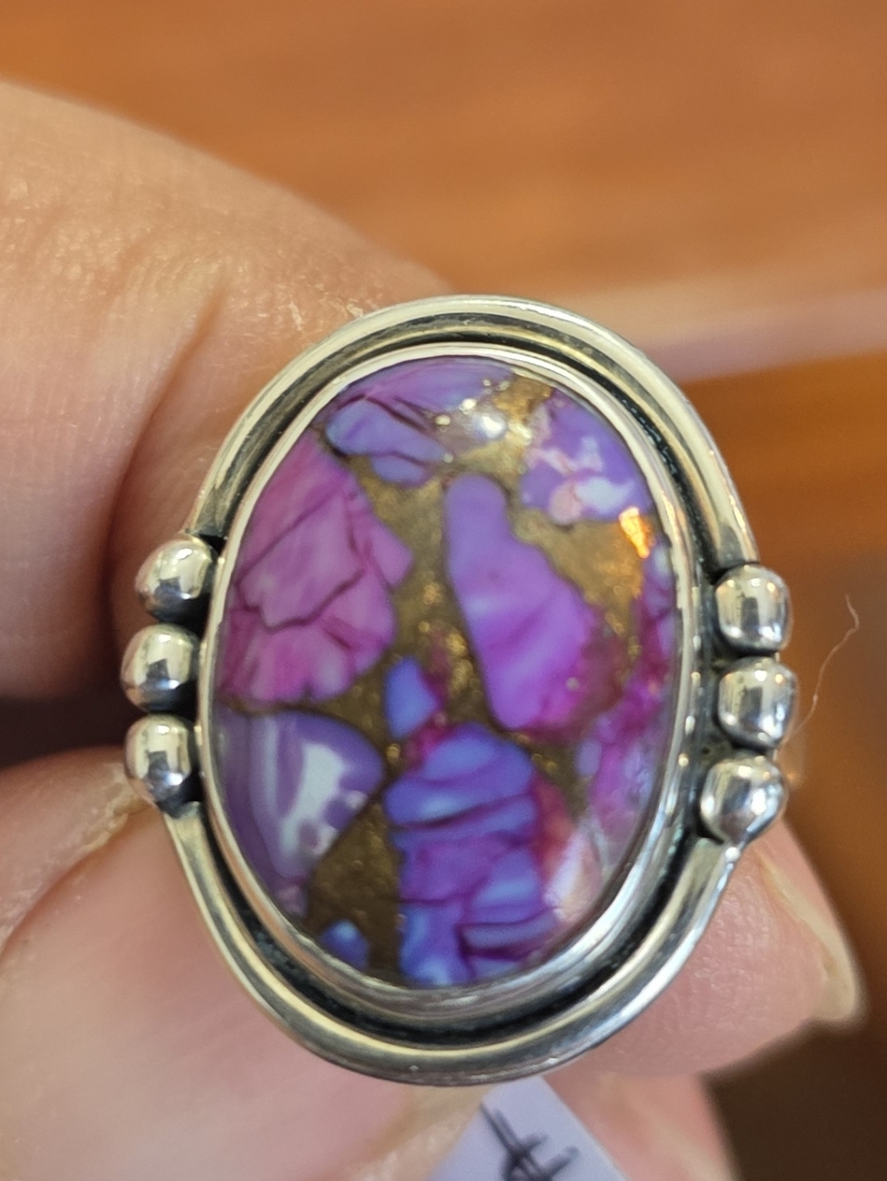 Sterling Silver  Dyed Purple Turquise Stone Oval Ring - Elegant Women's Jewelry
